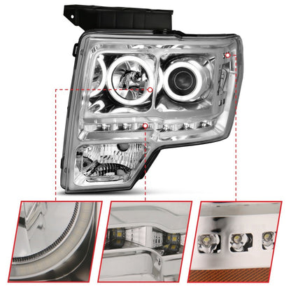Anzo 2009-2014 Ford F-150 Projector Headlights w/ Halo Chrome (CCFL) G2