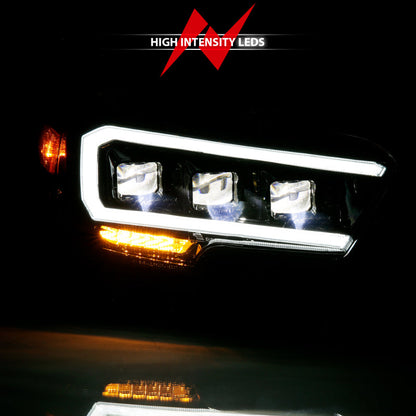 ANZO 2016-2018 Toyota Tacoma LED Projector Headlights Plank Style Black w/ Amber 111496