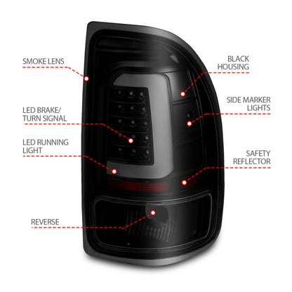 ANZO 1997-2004 Dodge Dakota LED Taillights Black Housing Smoke Lens Pair 311348