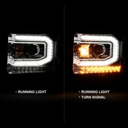 ANZO 2016-2019 Gmc Sierra 1500 Projector Headlight Plank Style Chrome w/ Sequential Amber Signal 111486