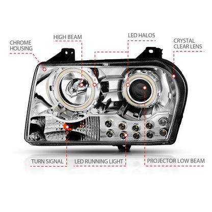 Anzo 2005-2010 Chrysler 300 Projector Headlights w/ Halo Chrome