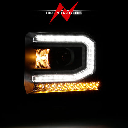 ANZO 2016-2019 Gmc Sierra 1500 Projector Headlight Plank Style Black w/ Sequential Amber Signal 111485
