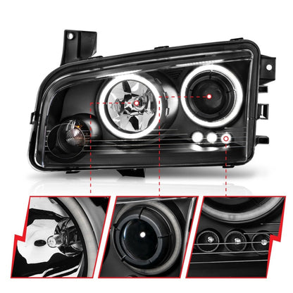 Anzo 2006-2010 Dodge Charger Projector Headlights w/ Halo Chrome (CCFL)