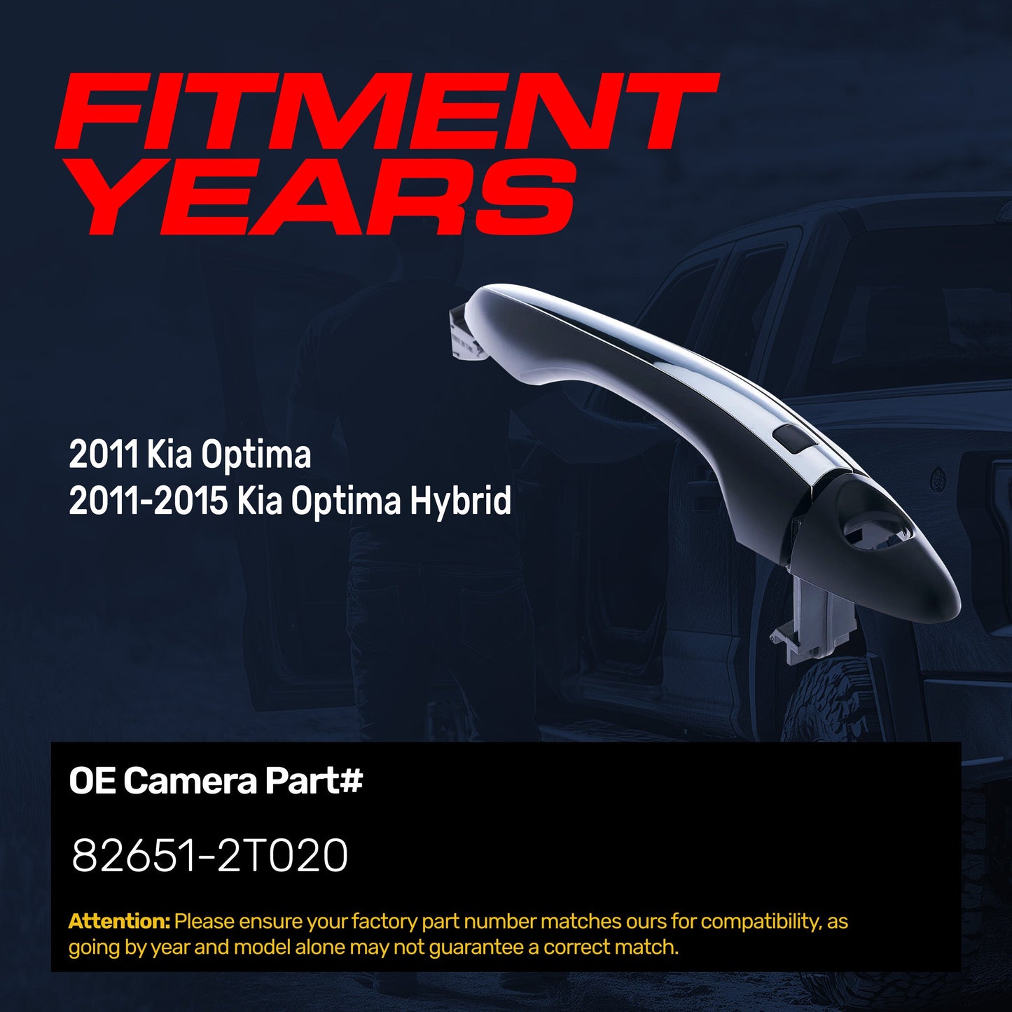 Exterior Door Handle Black/Chrome Replacement for Kia Optima (2011), Optima Hybrid (2011-2015) OE Part # 82651-2T020 | Front Left Driver Side