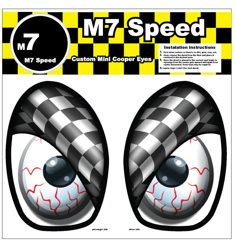 M7 Eye Decal Set (R50-R53)-Checkered Flag-Grayscale