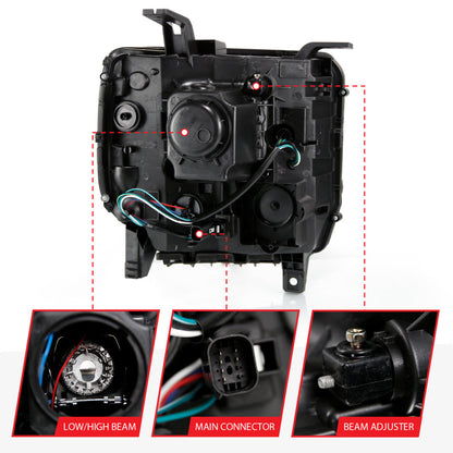 ANZO 2016-2019 Gmc Sierra 1500 Projector Headlight Plank Style Black w/ Sequential Amber Signal 111485