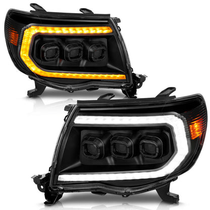ANZO 05-11 Toyota Tacoma Full LED Proj Headlights White DRL/Init/SeqSig Black - Pair 111640A