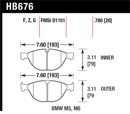 Hawk 06-10 BMW M5/M6 Perf Ceramic Street Front Brake Pads
