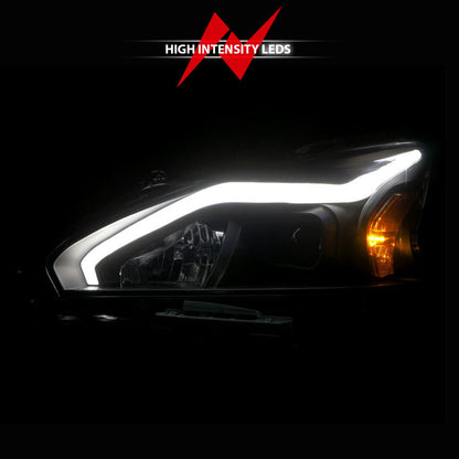 ANZO 13-15 Nissan Altima (w/o Factory HID Bulbs) Projector Headlights - w/ Light Bar Black Housing 121569
