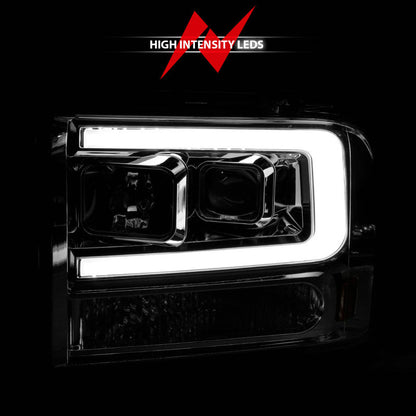 ANZO 99-04 Ford F250/F350/F450/Excursion (excl 99) Projector Headlights - w/Light Bar Chrome Housing 111552