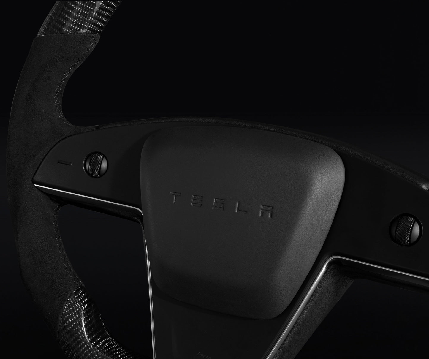 TESLA MODEL S / X / PLAID ALCANTARA FLAT BOTTOM VANTABLACK GLOSS CARBON STEERING WHEEL