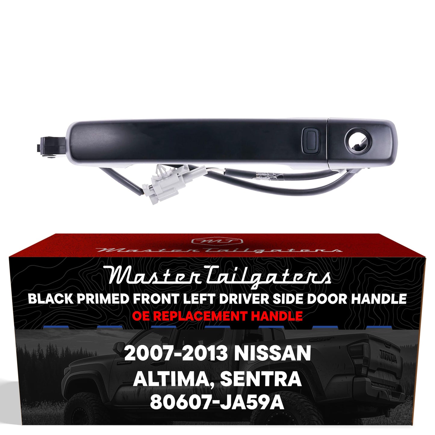 Exterior Door Handle Black Primed Replacement for Nissan Altima Coupe 08-13, Altima Sedan 07-12, Altima Hybrid 07-11, Sentra 07-12 OE Part # 80607-JA59A | Front Left Driver Side w/ Keyhole Cover