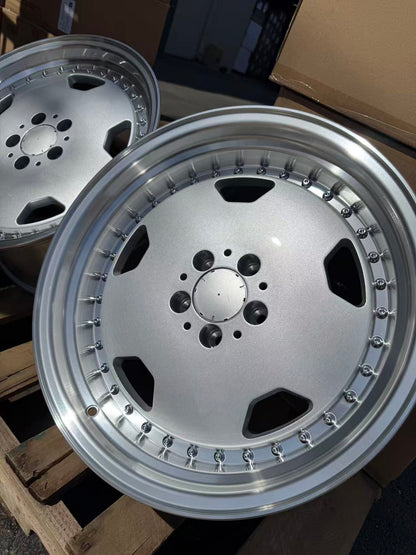 MB24 18x8.5 5x112 +18 66.6 Silver Machined Lip + Chrome Rivets