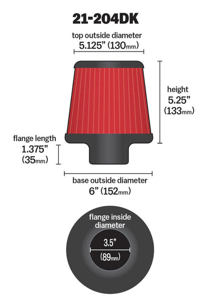 AEM Induction AEM 3.5 inch Short Neck 5 inch Element Filter Replacement 21-204DK