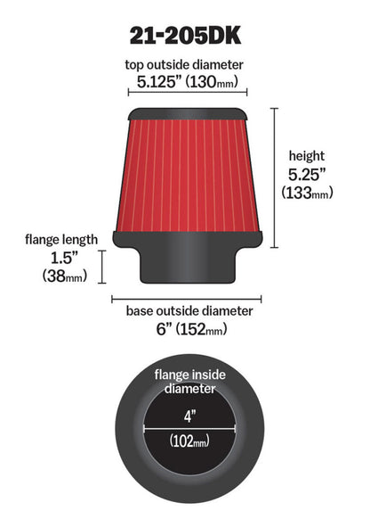 AEM Induction AEM 4 inch Short Neck 5 inch Element Filter Replacement 21-205DK