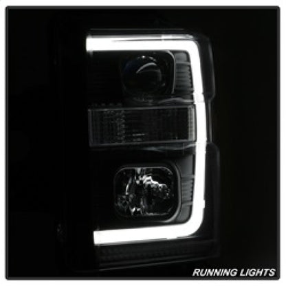 Spyder 08-10 Ford F-250 Projector Headlights V2 - Light Bar DRL LED - Black PRO-YD-FS08V2-LB-BK 5084477