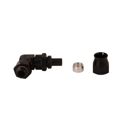 Aeromotive PTFE Hose End - AN-06 to AN-08 Hose - 90 Deg - Black Anodized 15736