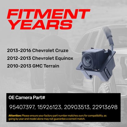 Chevrolet Cruze (2013-2016), Equinox (2012-2013) / GMC Terrain (2010-2013) OEM Replacement Backup Camera OE Part # 15926123, 20903513, 22913698, 95407397