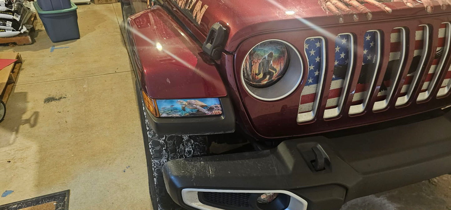 Real eye green headlight decals 86