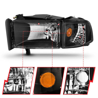 Anzo Black Crystal Headlights 1994-2001 Dodge Ram 1500