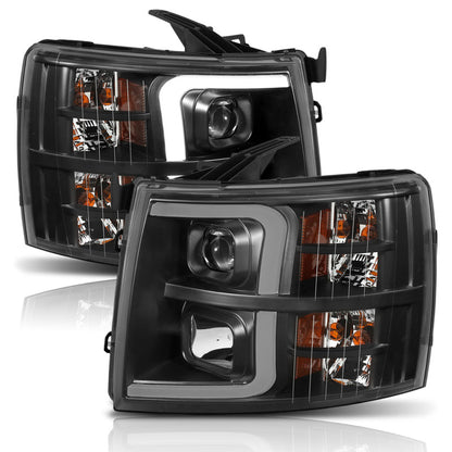 ANZO 07-13 Chevrolet Silverado 1500 Plank Style Projector Headlights Black w/ Amber 111410