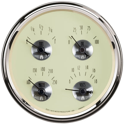 AutoMeter Gauge Quad 5in. 240 Ohm(e) to 33 Ohm(f) Elec Prestige Antq. Ivory 2010