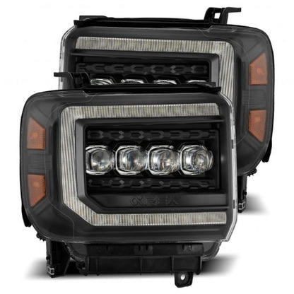 AlphaRex 14-18 GMC Sierra NOVA LED Proj Headlights Plank Style Black w/Activ Light/Seq Signal/DRL 880617 *Discontinued