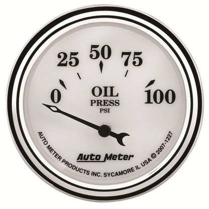 AutoMeter Gauge Oil Press 2-1/16in. 100PSI Elec Old Tyme White II 1227