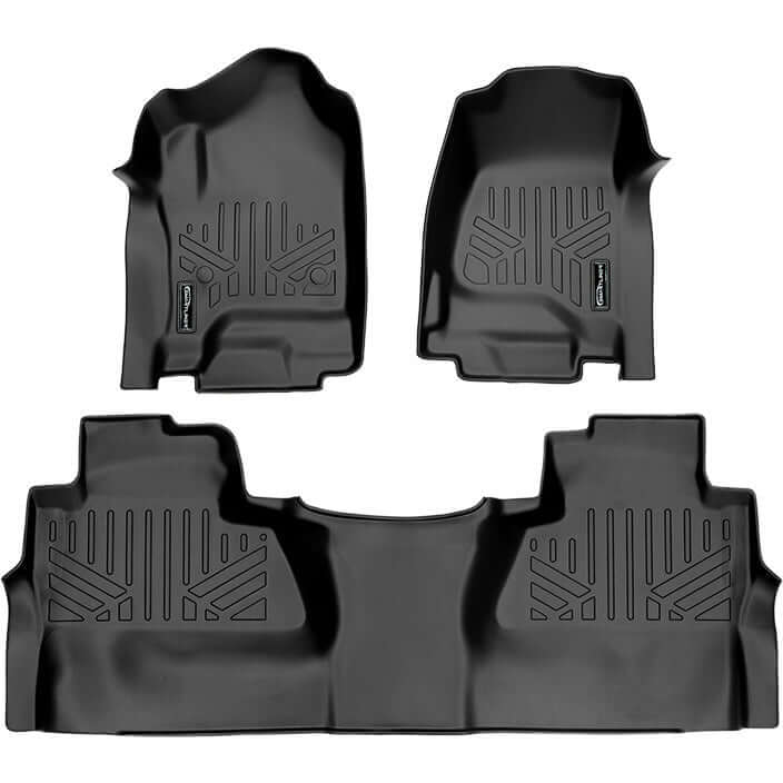 2014-2018 GMC Sierra 1500 Floor Liners|Crew Cab Models (Does NOT provide over-the-hump coverage. Only fits carpet models. Fits both bench and bucket seat models. 2nd row half coverage. Not 4x4 Shifters - No E-Assist Models)|SMARTLINER