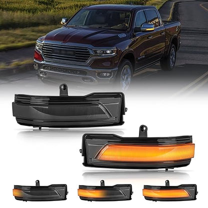 2019-2024 Ram 1500 & TRX Clear Smoked Amber Scanning LED Mirror Lights