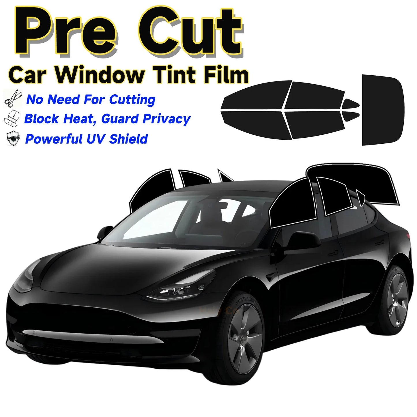 Precut Window Tint Kit for Tesla Model 3 (2017–2023) | UV-IR Block & Privacy Film