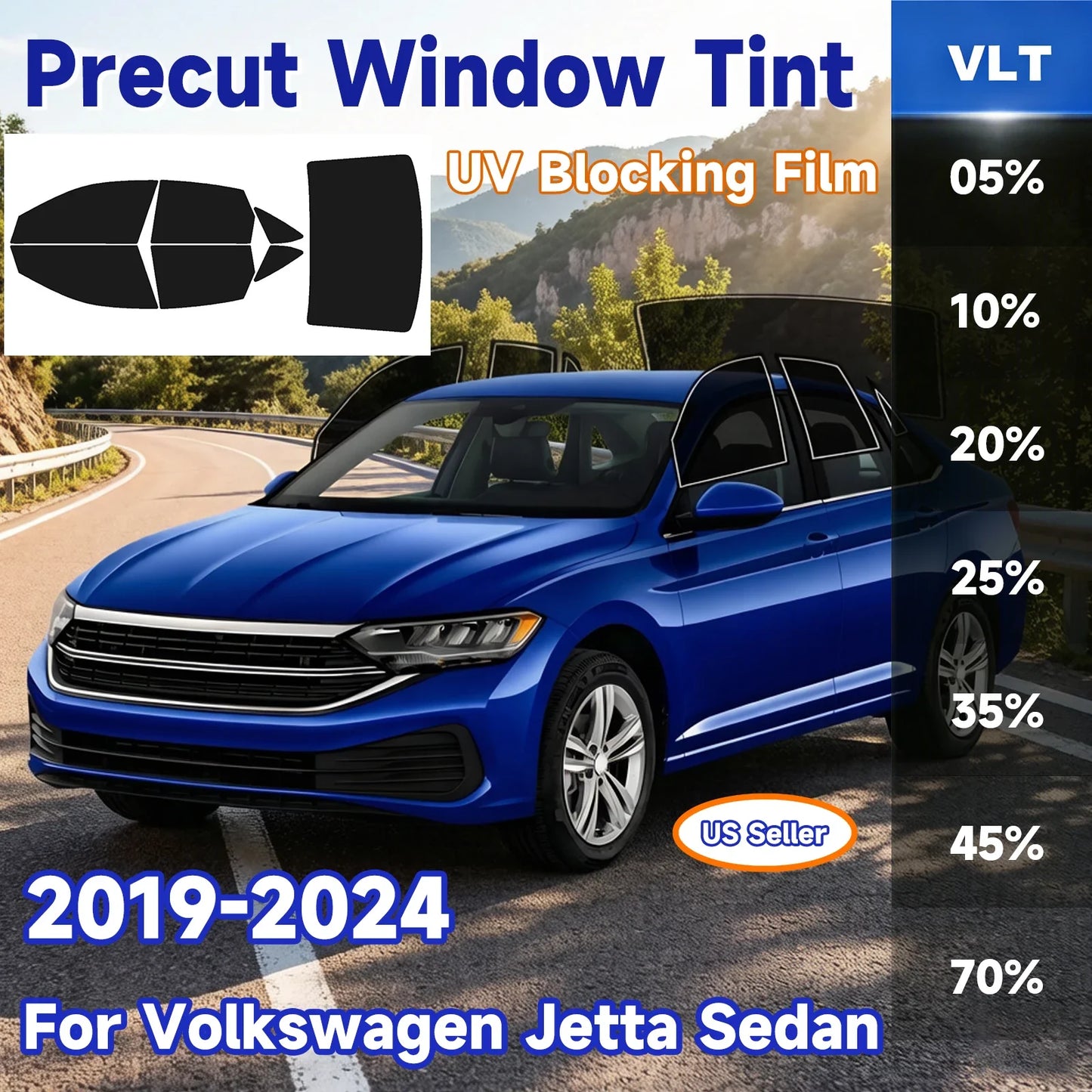 Precut Window Tint Kit for VW Jetta Sedan (2019–2024) | UV Block & Privacy Film