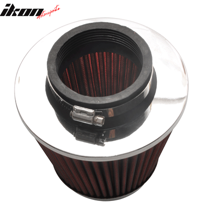 Universal Fit Honda Mesh 3 Inch Cold Air Intake Cone Filter Red/Chrome