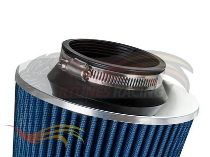 3” Inch (76mm) Universal Clamp-On Air Filter – Dry Washable Cone Intake Replacement | Rtunes Racing | BLUE AF3B