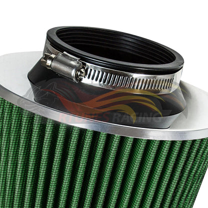 3.5" Inch (89mm) Universal Clamp-On Air Filter – Dry Washable Cone Intake Replacement | Rtunes Racing | GREEN AF35GN