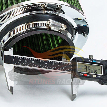 3.5" Inch (89mm) Universal Clamp-On Air Filter – Dry Washable Cone Intake Replacement | Rtunes Racing | GREEN AF35GN