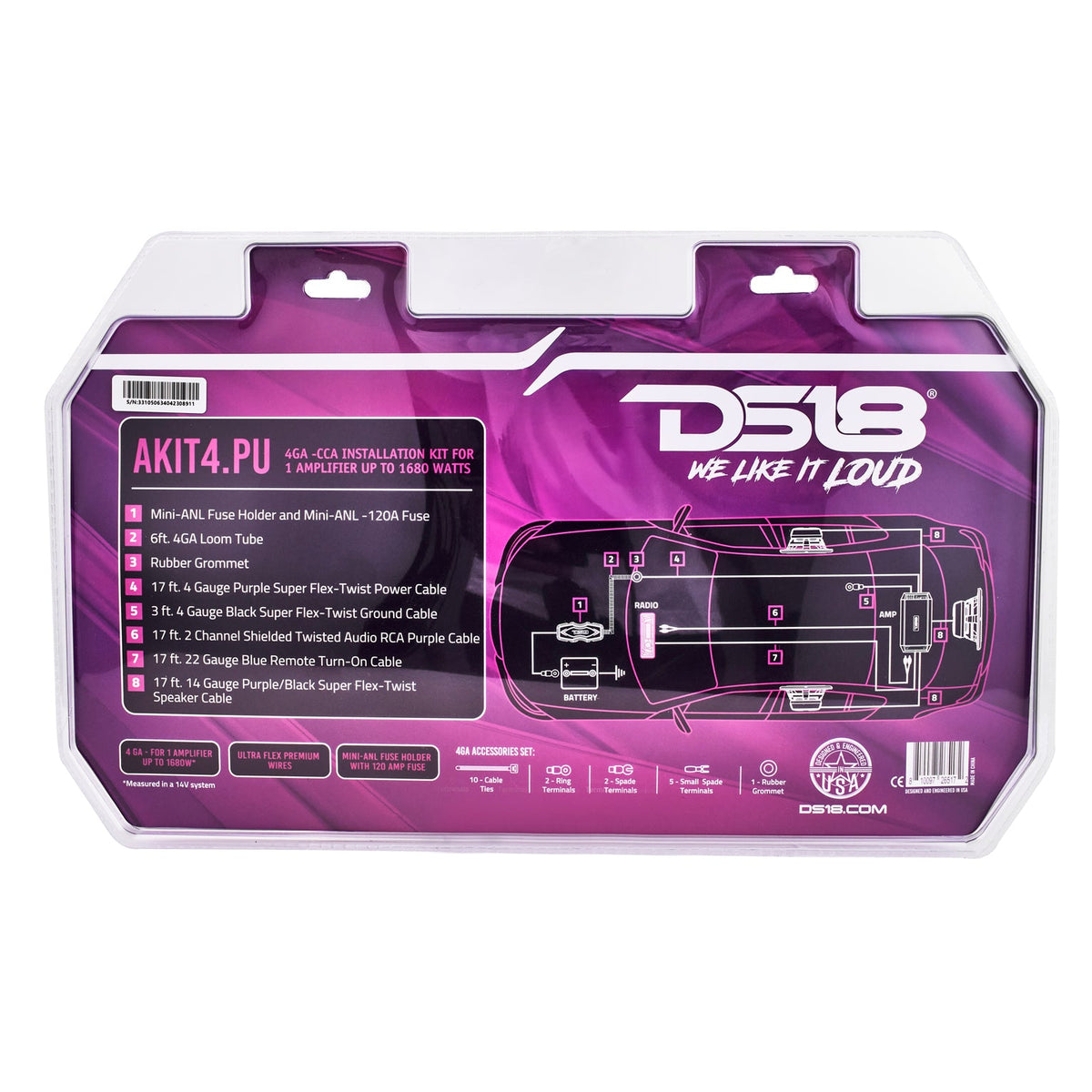 4-GA Amplifier Installation Wiring Kit - Purple