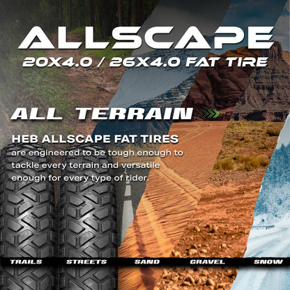 HEB ALLSCAPE® Fat Tires- 20"x 4.0" (SET OF 2 Tires) Tubes Not Included.