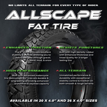 HEB ALLSCAPE® Fat Tires- 26"x 4.0" (SET OF 4 Tires) Tubes Not Included.