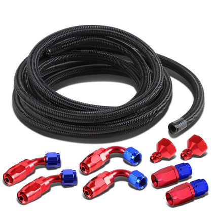 Universal Fuel Tank Fittings with Braided Stainless Steel Feed Return Line 10AN to AN6 - Black Nylon Stainless Steel