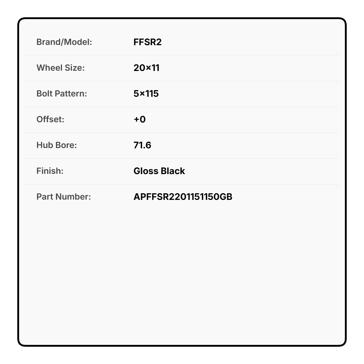 FFSR2 20x11 5x115 +0 71.6 GLOSS BLACK - WIDEBODY