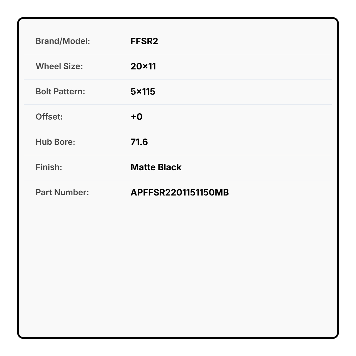 FFSR2 20x11 5x115 +0 71.6 Matte Black - WIDEBODY
