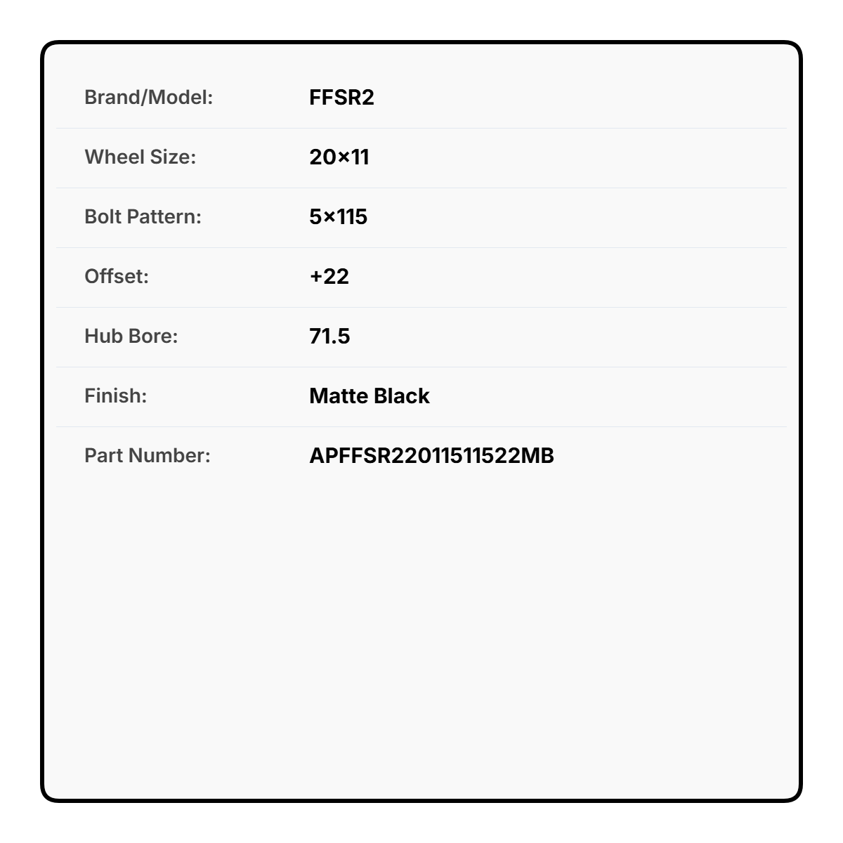 FFSR2 20x11 5x115 +22 71.5 Matte Black