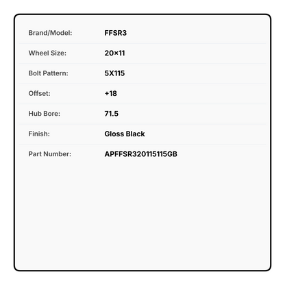 FFSR3 20x11 5x115 +18 71.5 Gloss Black