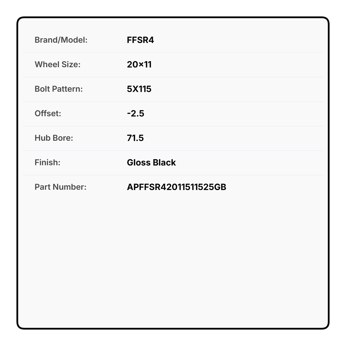 FFSR4 20x11 5x115 -2.5 71.5 GLOSS BLACK - WIDEBODY