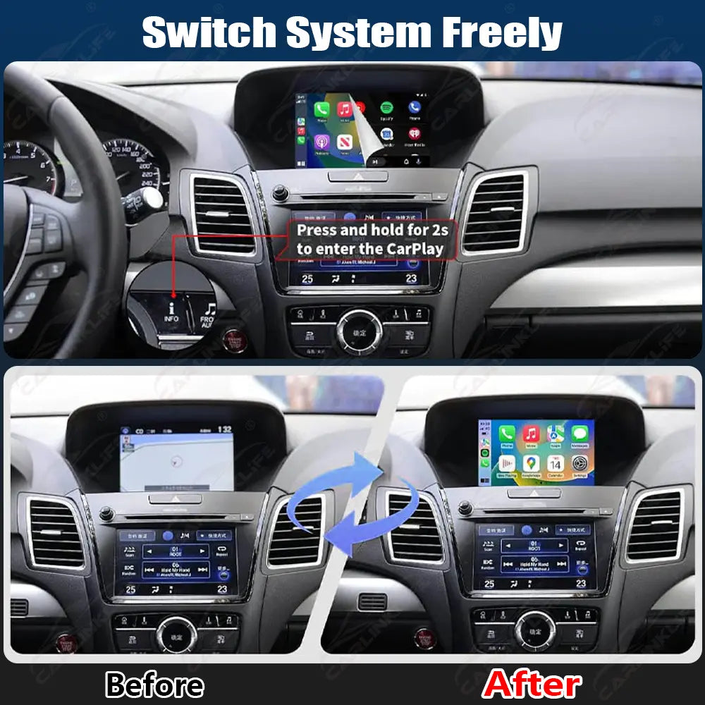 Wireless Apple CarPlay Android Auto For Acura MDX RDX TLX ILX RLX Honda Odyssey 2013-2019 Dual-Screen Models CarPlay Retrofit Module