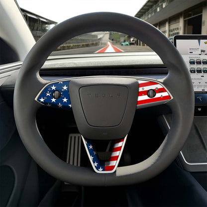 American Flag Tesla Steering Wheel Trim Decal Kit (3pcs) | Model 3