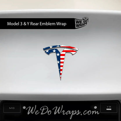 American Flag Tesla Emblem Decals (Front + Back) | Model 3