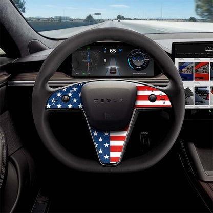 American Flag Tesla Steering Wheel Trim Decal Kit (3pcs) | Model S ’21-26