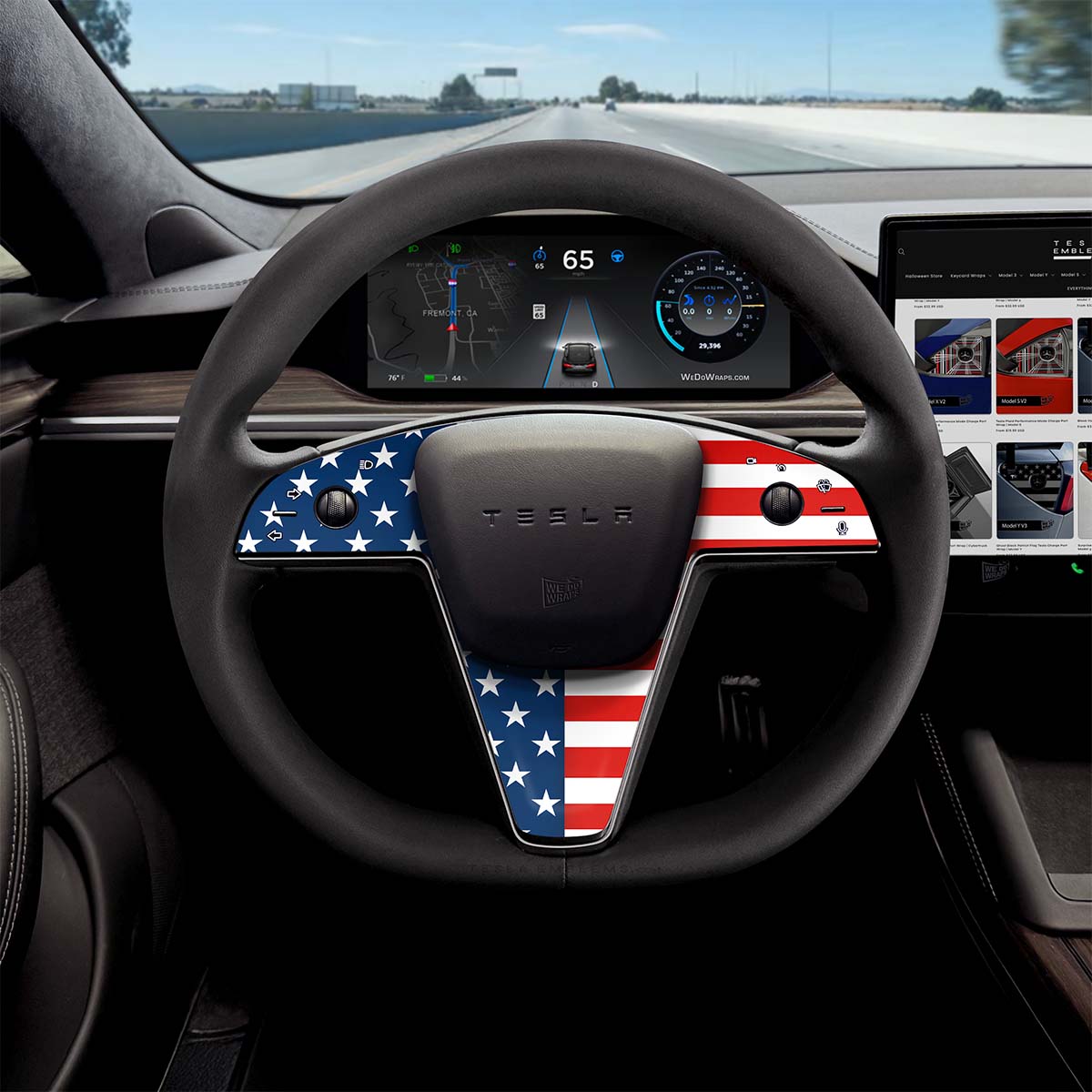 American Flag Tesla Steering Wheel Trim Decal Kit (3pcs) | Model X ’21-26